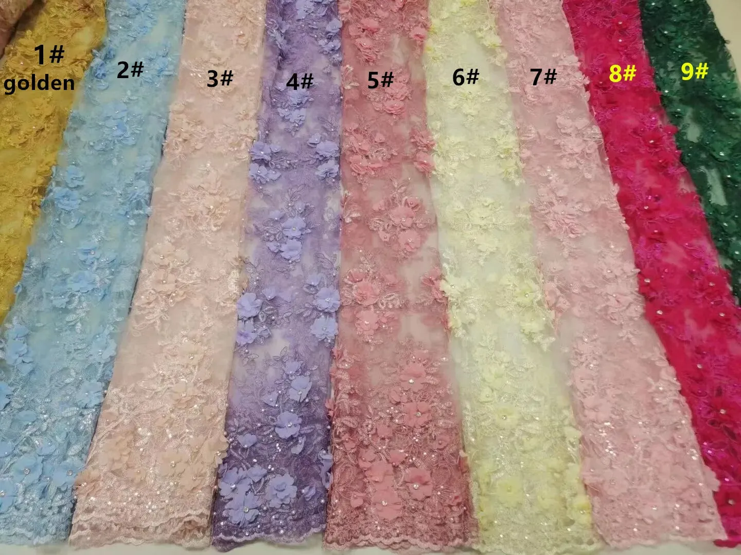 5 YARDS / 9 COLORS / Diamanths Floral Beaded Embroidery Glitter Mesh Lace  Party Prom Bridal Dress Fabric