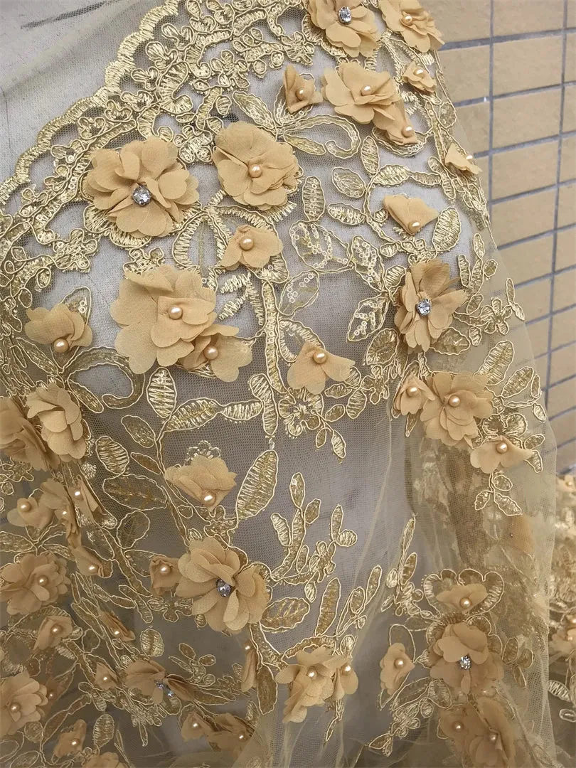 5 YARDS / 9 COLORS / Diamanths Floral Beaded Embroidery Glitter Mesh Lace  Party Prom Bridal Dress Fabric