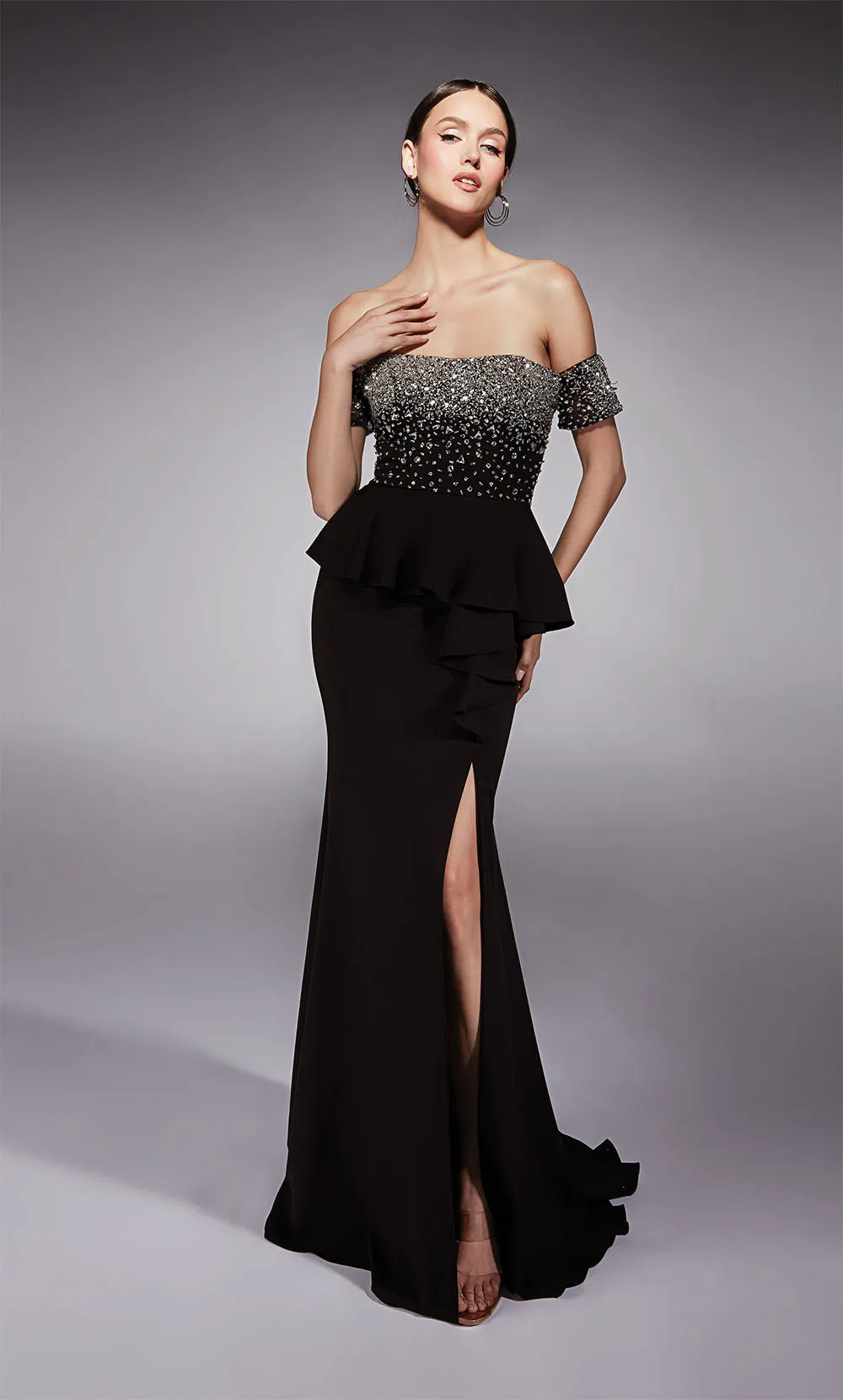 ALYCE Paris 27715 Special Occasion Off The Shoulder Peplum Fit N Flare Dress