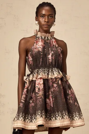Angline halterneck floral-print mini dress in Black