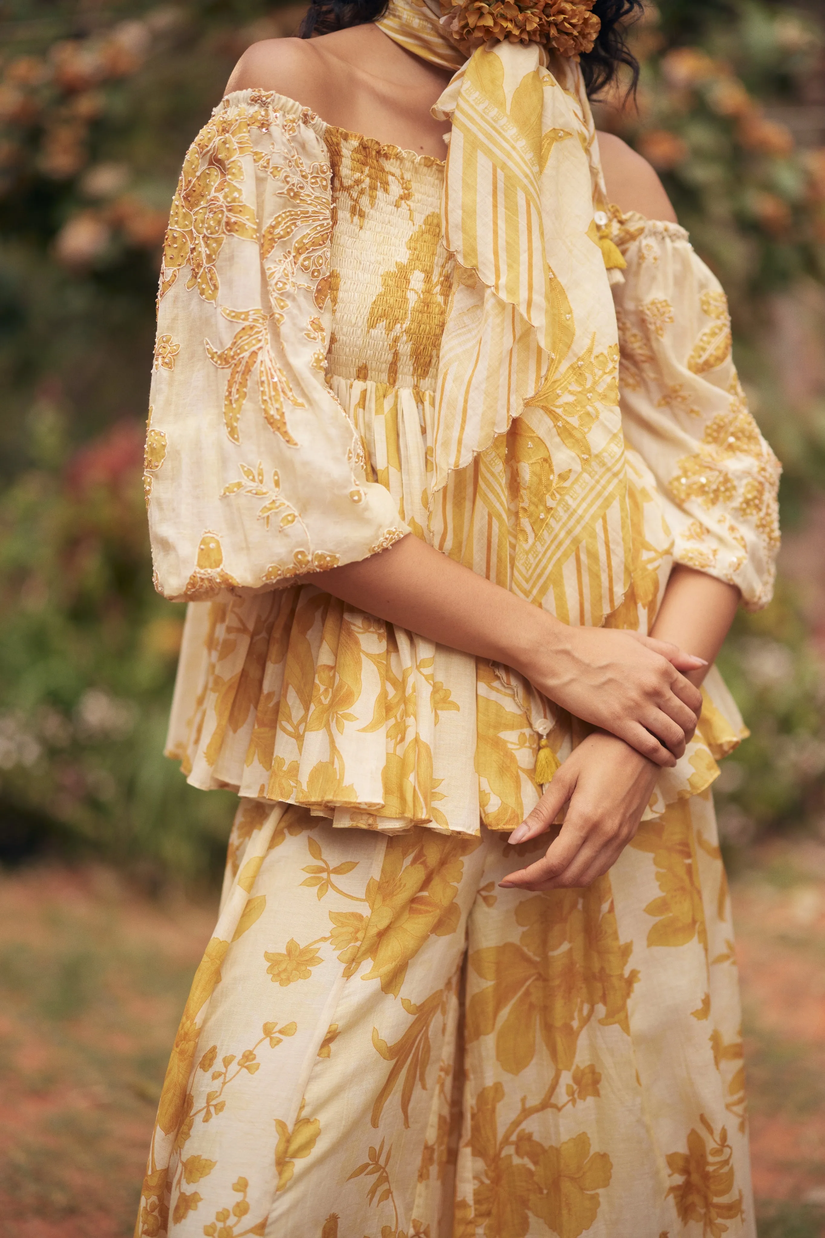 Aveza Yellow Peplum Set