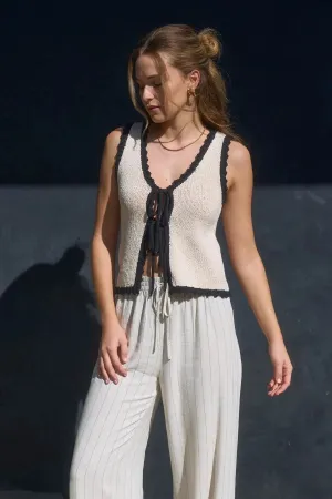Blu Pepper Lover Girl Knitted Vest  Feminine Scallop Trim Tie-Front Layer