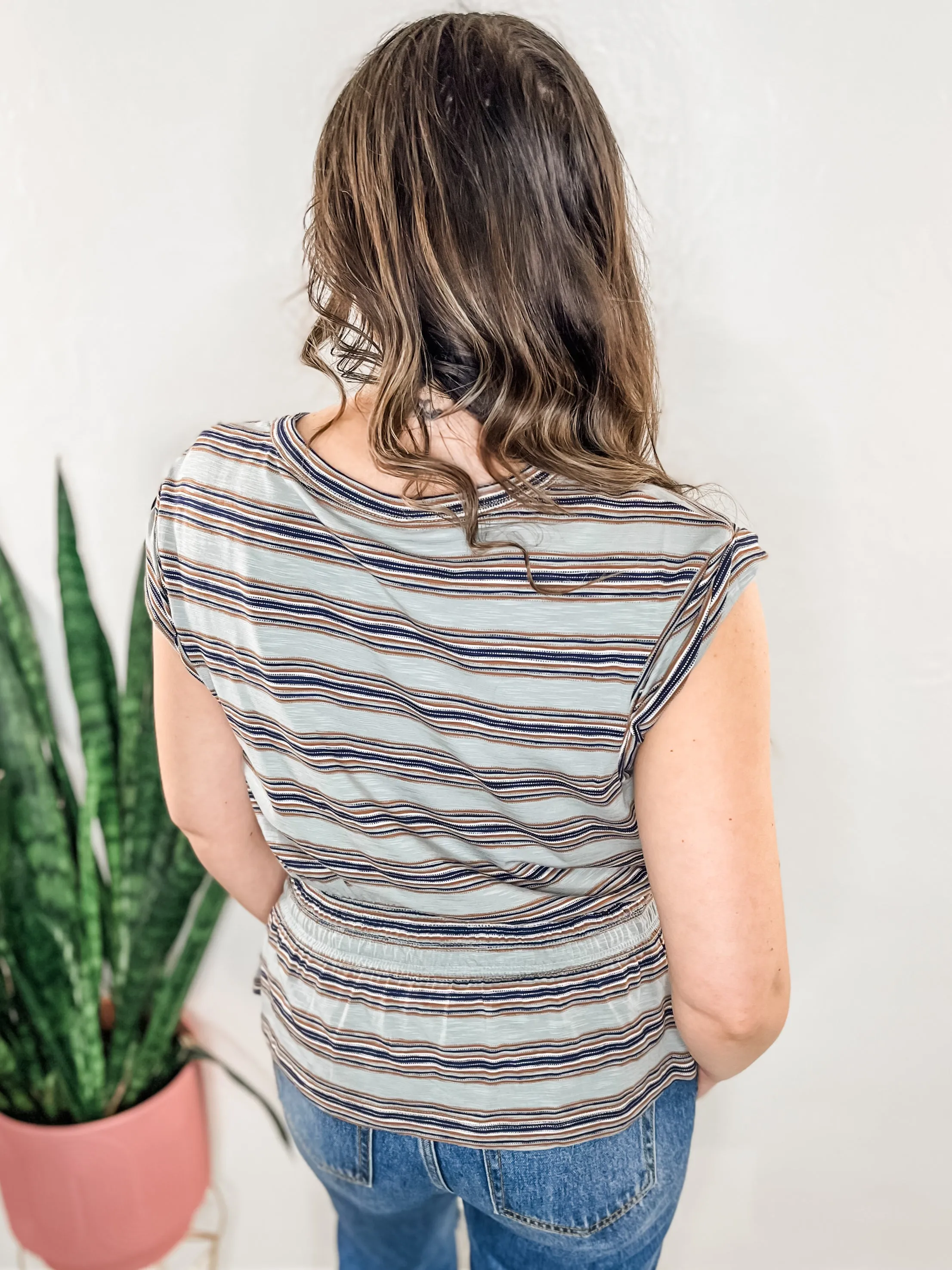 Driftwood Stripe Peplum Knit Top