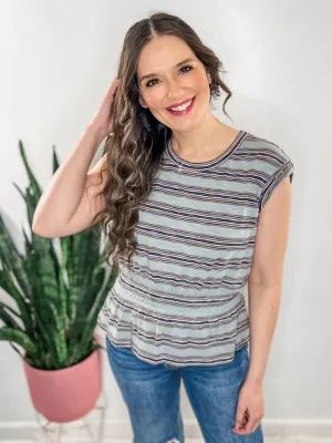 Driftwood Stripe Peplum Knit Top