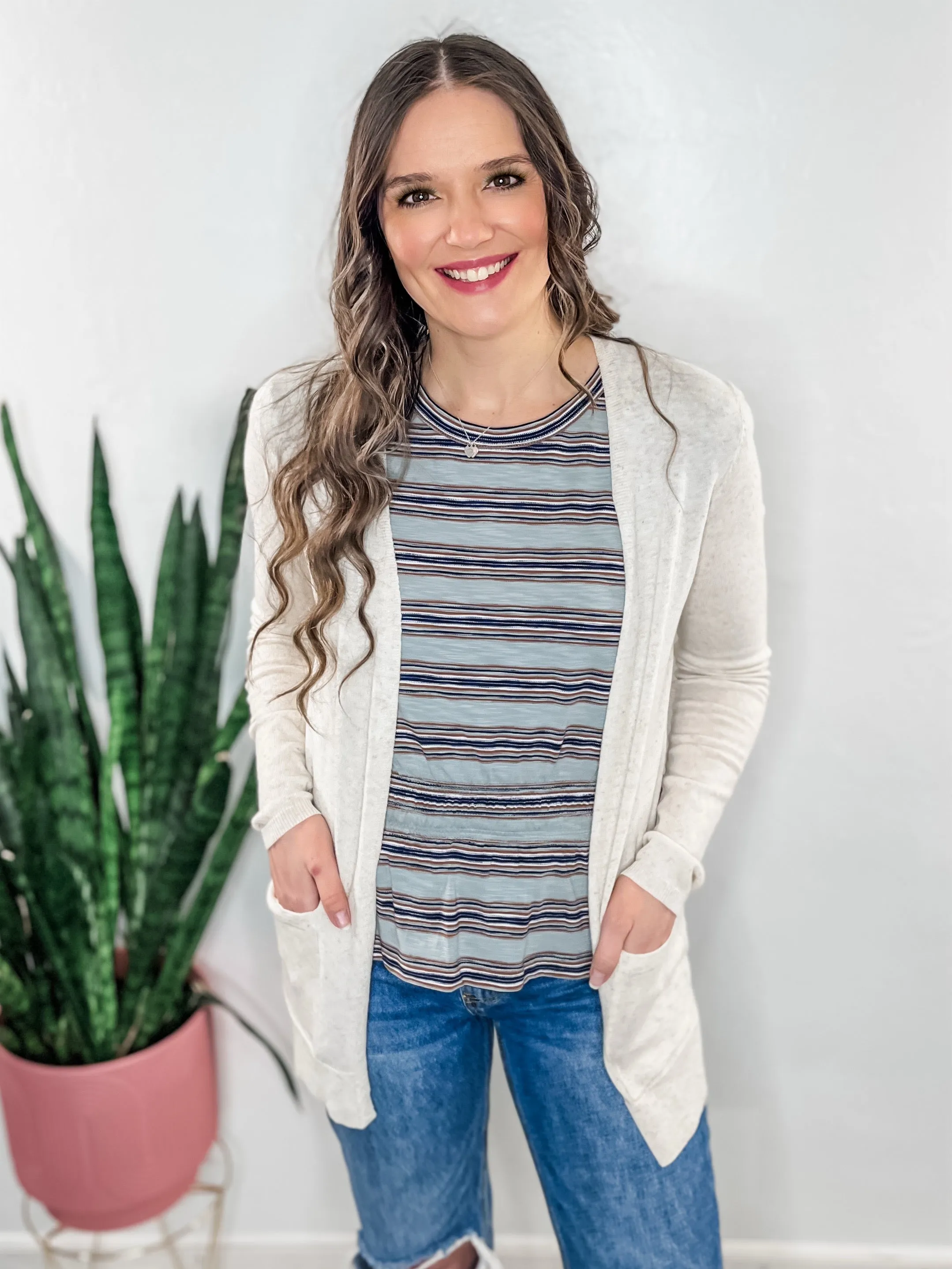 Driftwood Stripe Peplum Knit Top