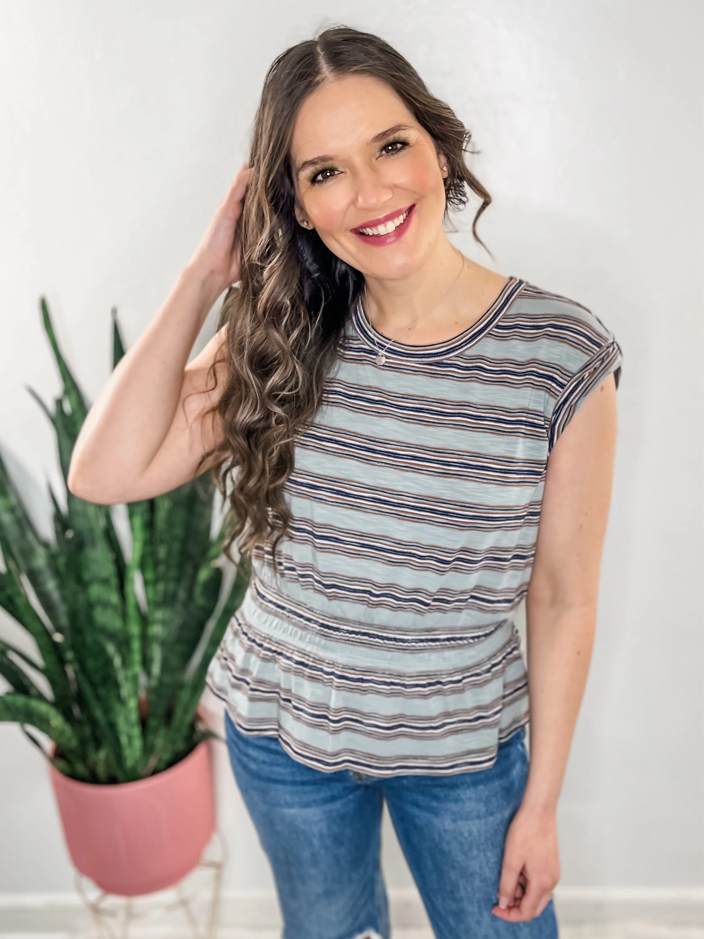 Driftwood Stripe Peplum Knit Top
