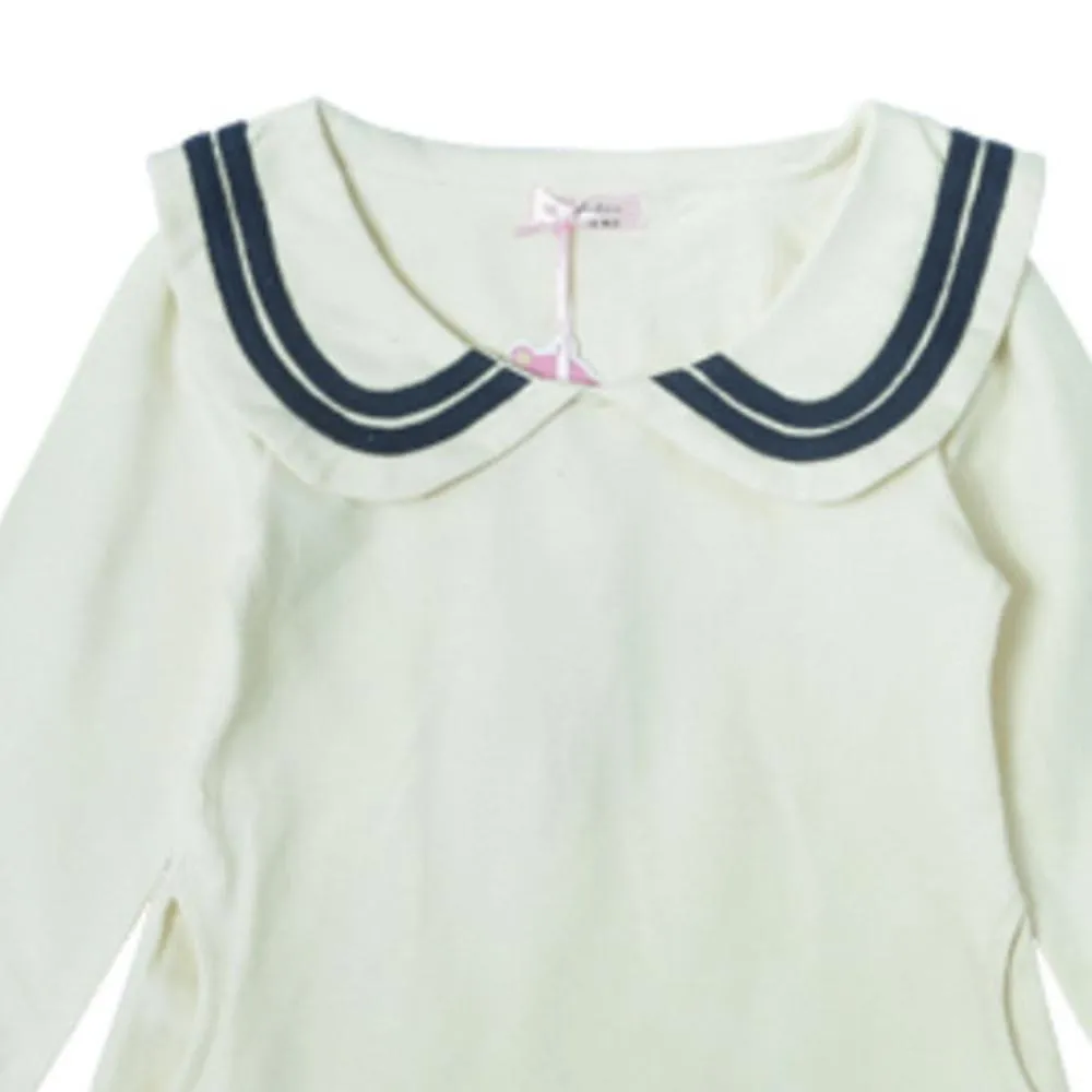Girls Lapel Long Sleeve Poket Dress