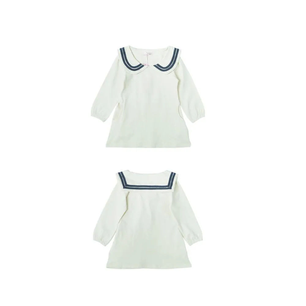 Girls Lapel Long Sleeve Poket Dress