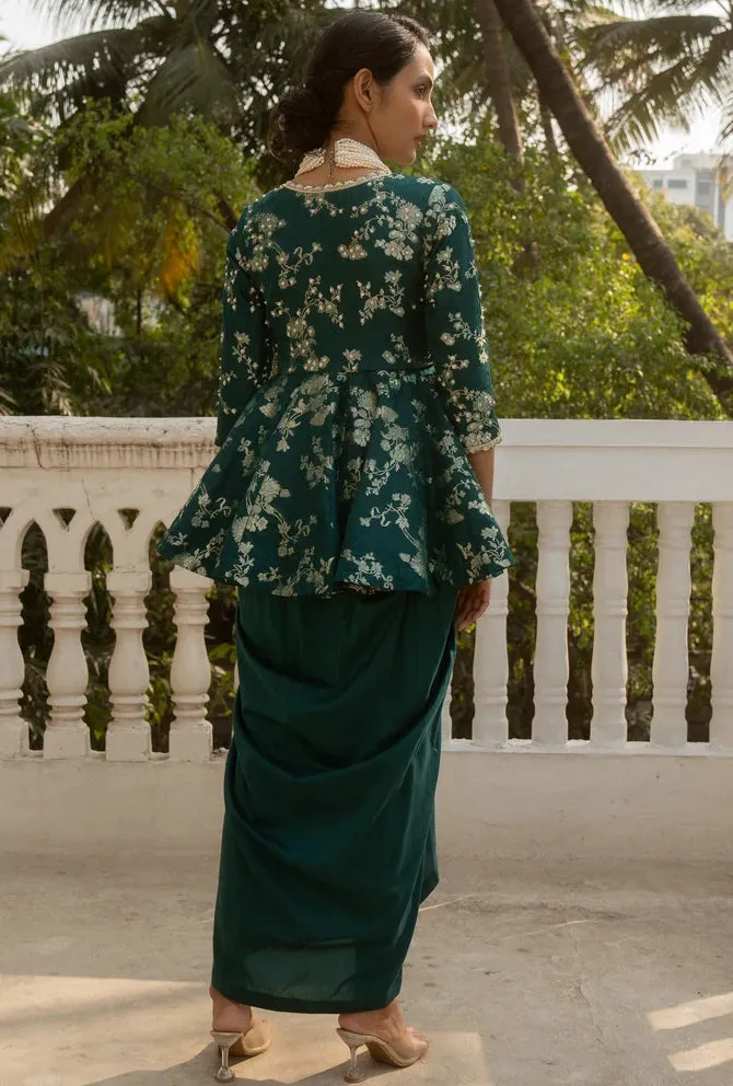 Green Jacquard Peplum Set