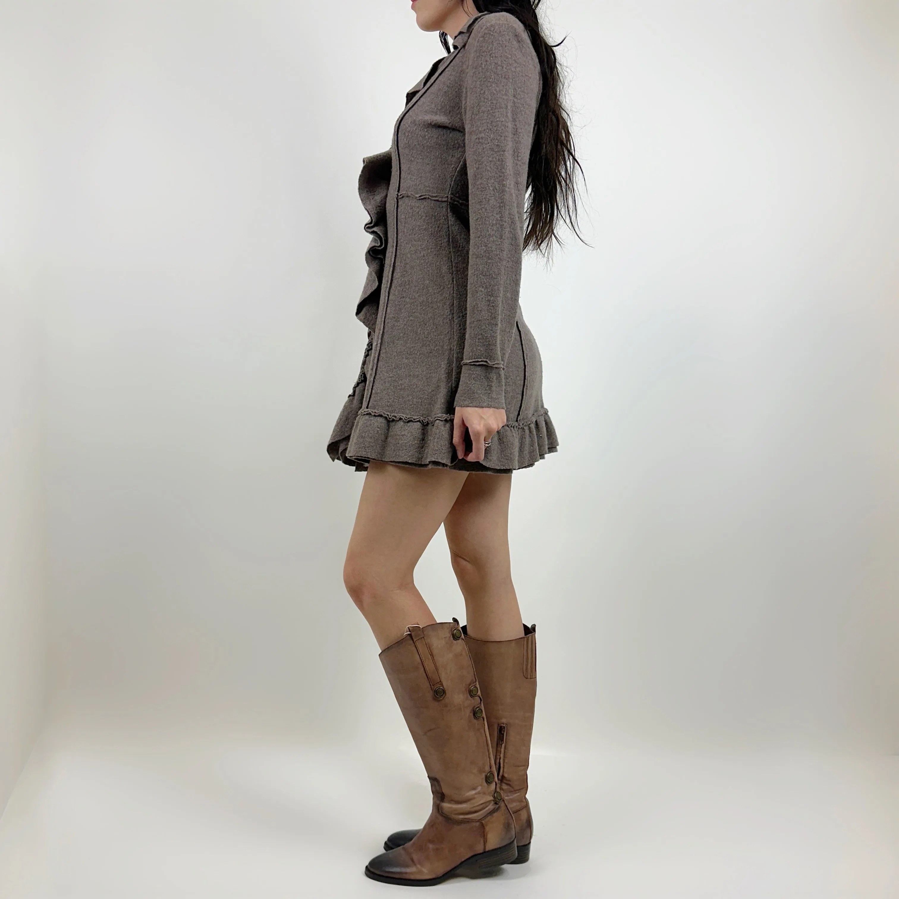 Grey Ruffle Wool Sweater Dress (S)
