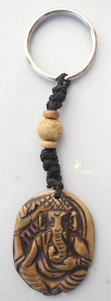 Handcarved Ganesha Bone Keychain