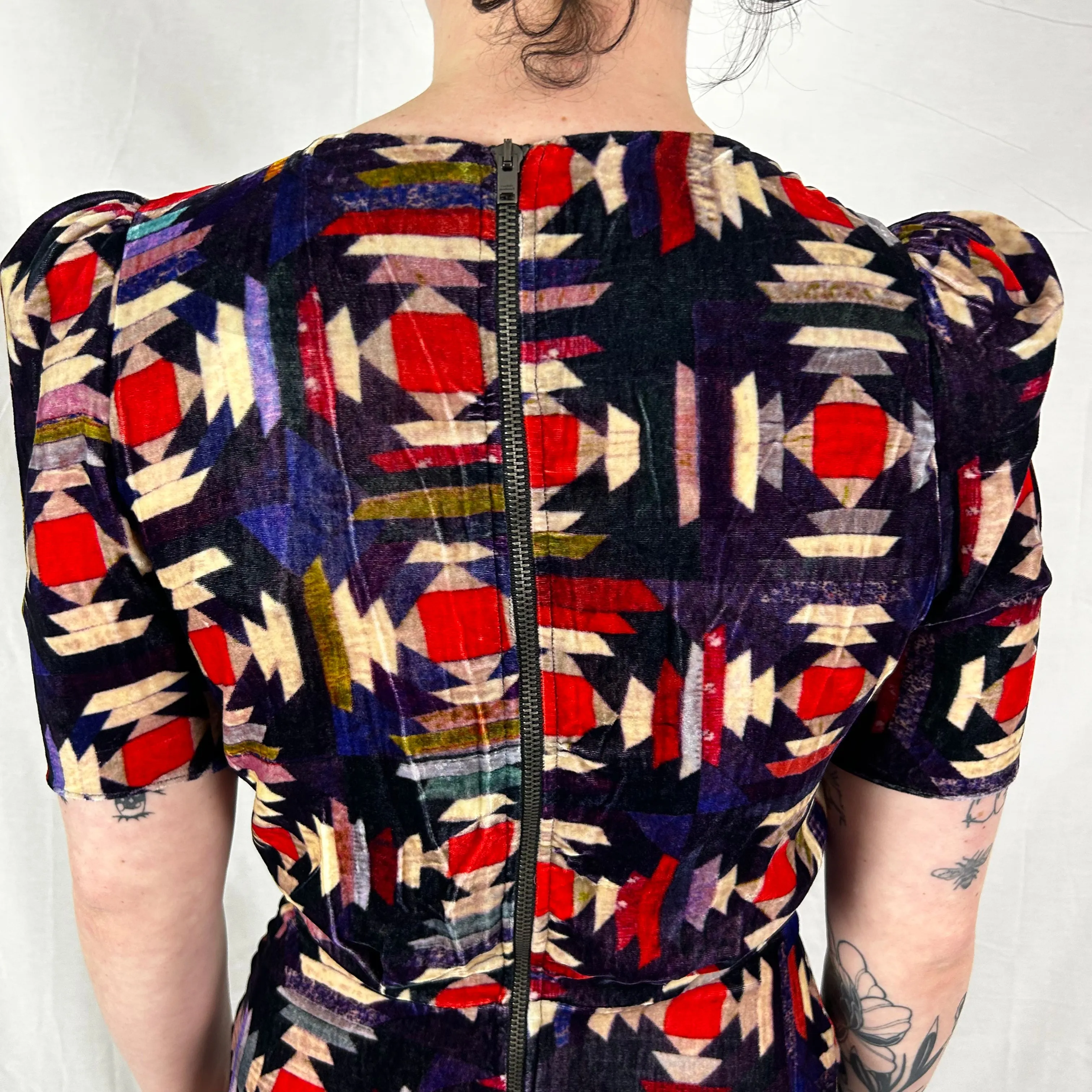 Isabel Marant Brand New £860 Aztec Print Silk Velvet Midi Dress XS