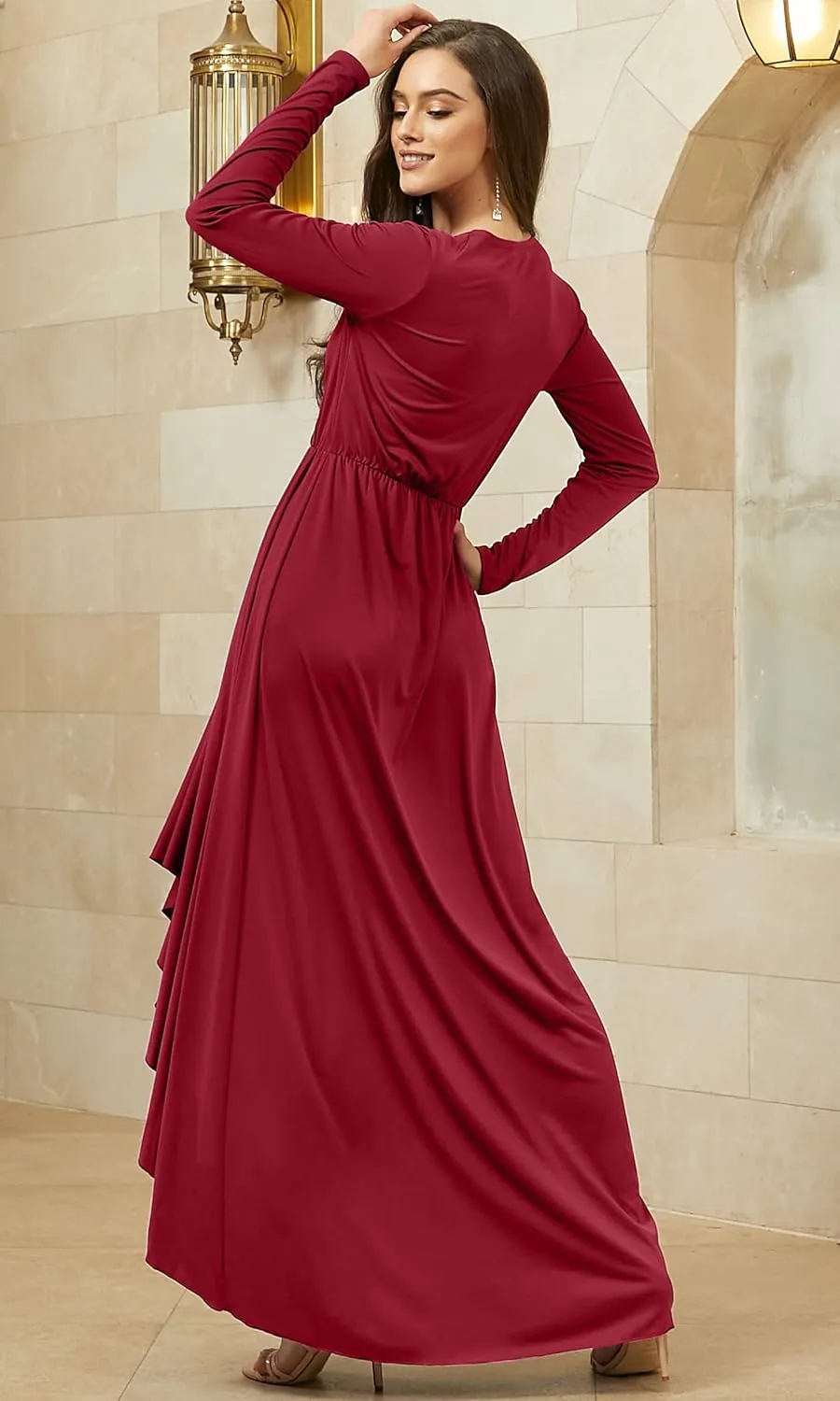 KOH KOH Womens Sleeve Wrap Slit Formal Fall Winter Cocktail Gown