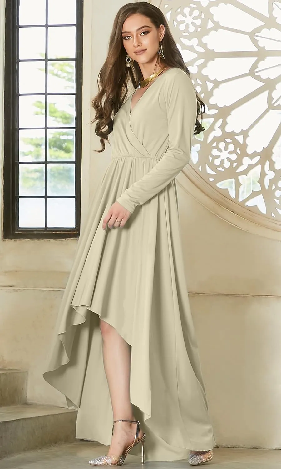 KOH KOH Womens Sleeve Wrap Slit Formal Fall Winter Cocktail Gown