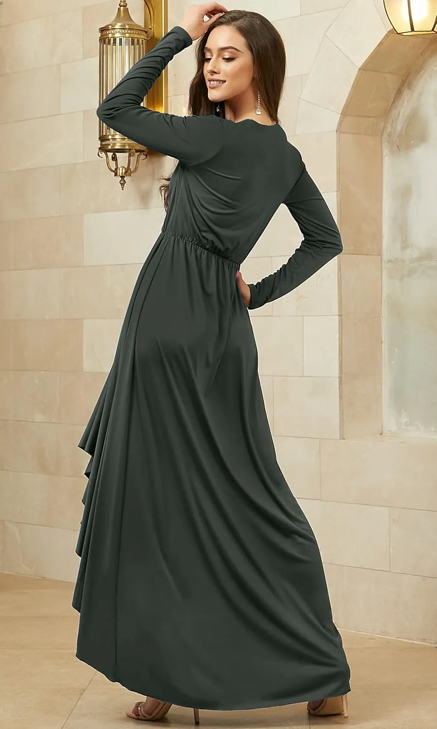 KOH KOH Womens Sleeve Wrap Slit Formal Fall Winter Cocktail Gown