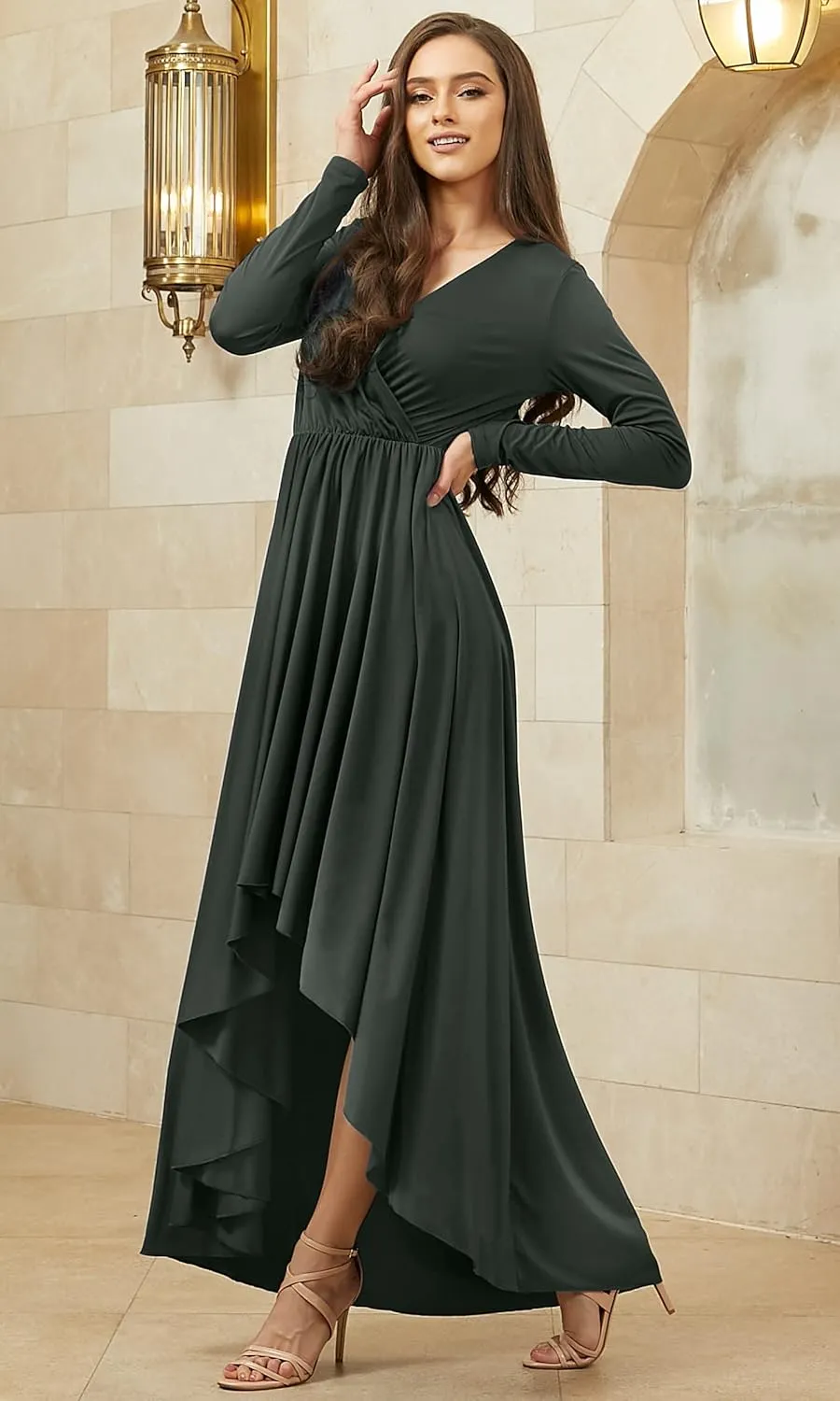 KOH KOH Womens Sleeve Wrap Slit Formal Fall Winter Cocktail Gown