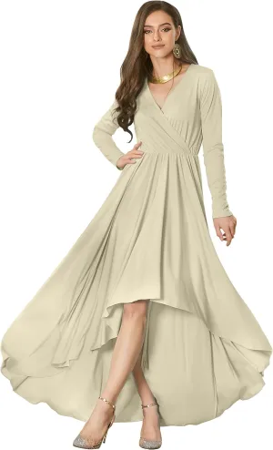 KOH KOH Womens Sleeve Wrap Slit Formal Fall Winter Cocktail Gown