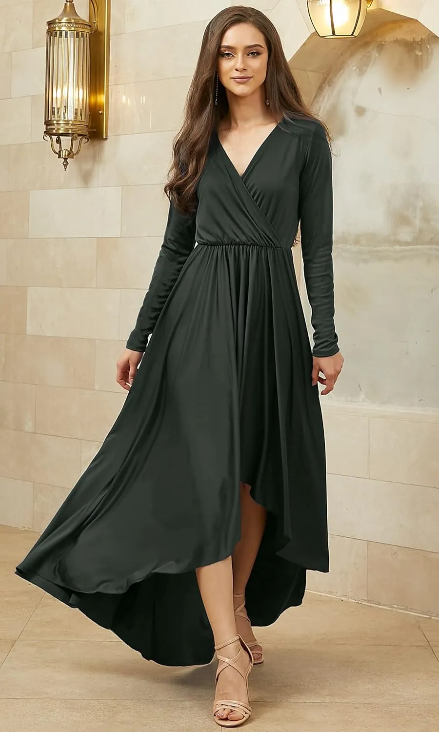 KOH KOH Womens Sleeve Wrap Slit Formal Fall Winter Cocktail Gown
