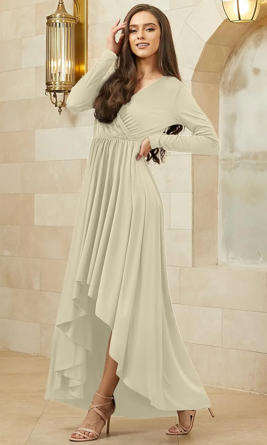 KOH KOH Womens Sleeve Wrap Slit Formal Fall Winter Cocktail Gown