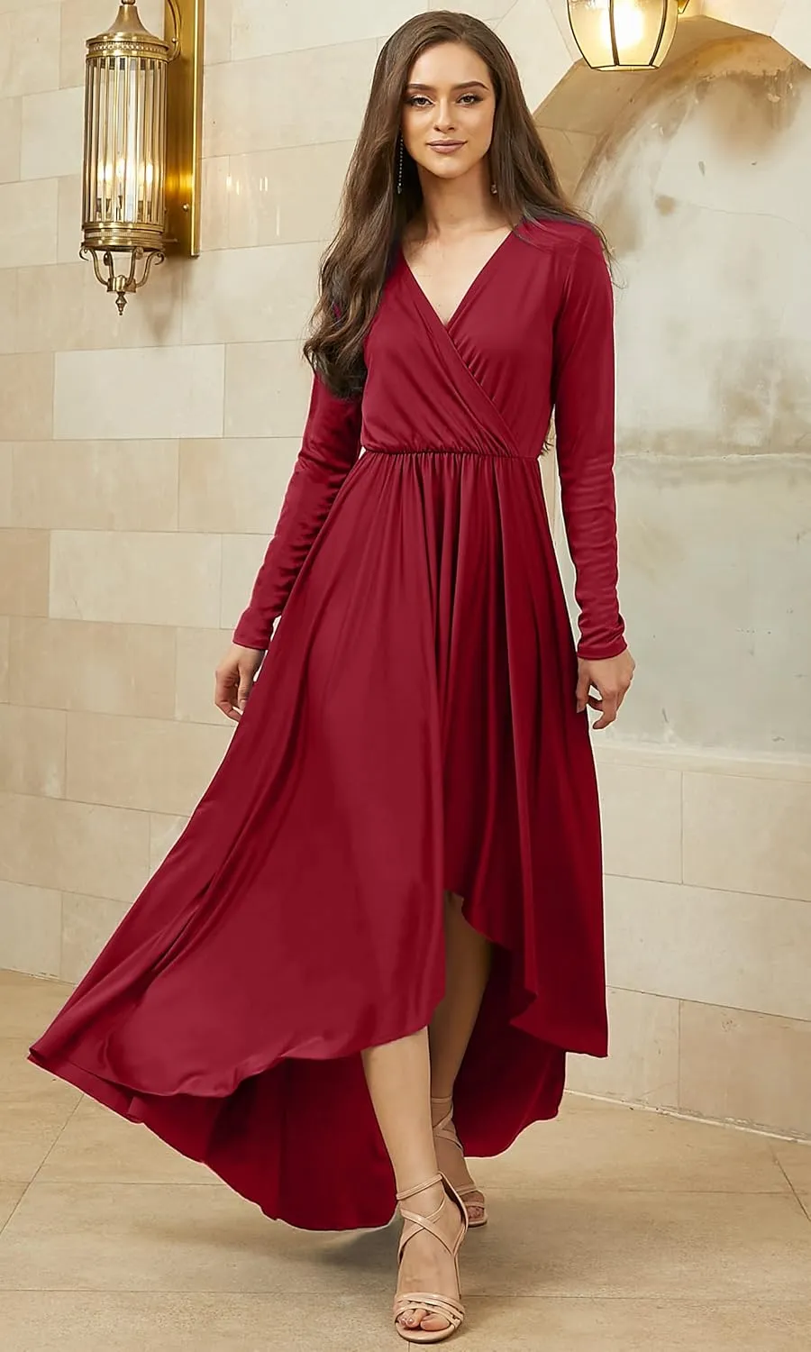 KOH KOH Womens Sleeve Wrap Slit Formal Fall Winter Cocktail Gown