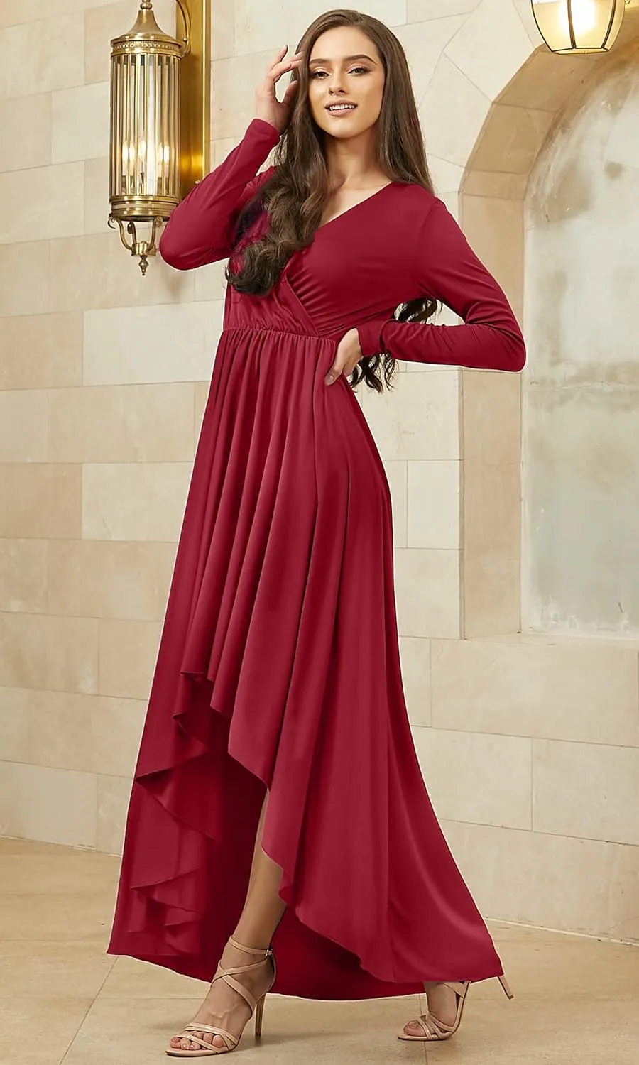 KOH KOH Womens Sleeve Wrap Slit Formal Fall Winter Cocktail Gown