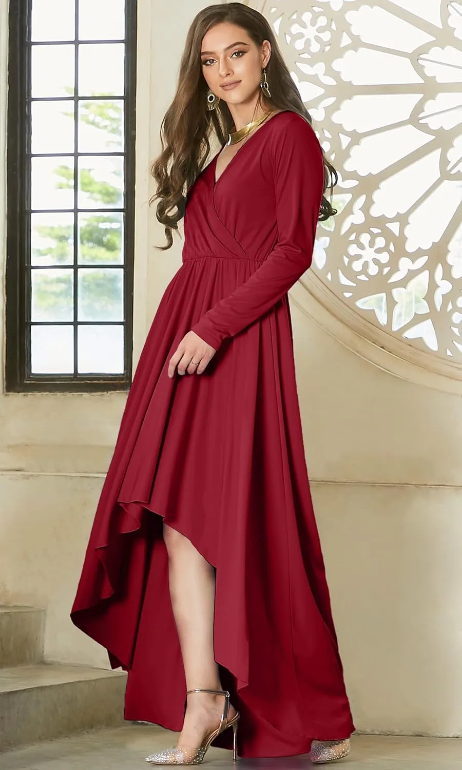 KOH KOH Womens Sleeve Wrap Slit Formal Fall Winter Cocktail Gown