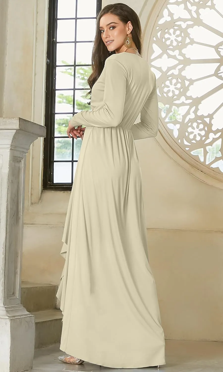 KOH KOH Womens Sleeve Wrap Slit Formal Fall Winter Cocktail Gown