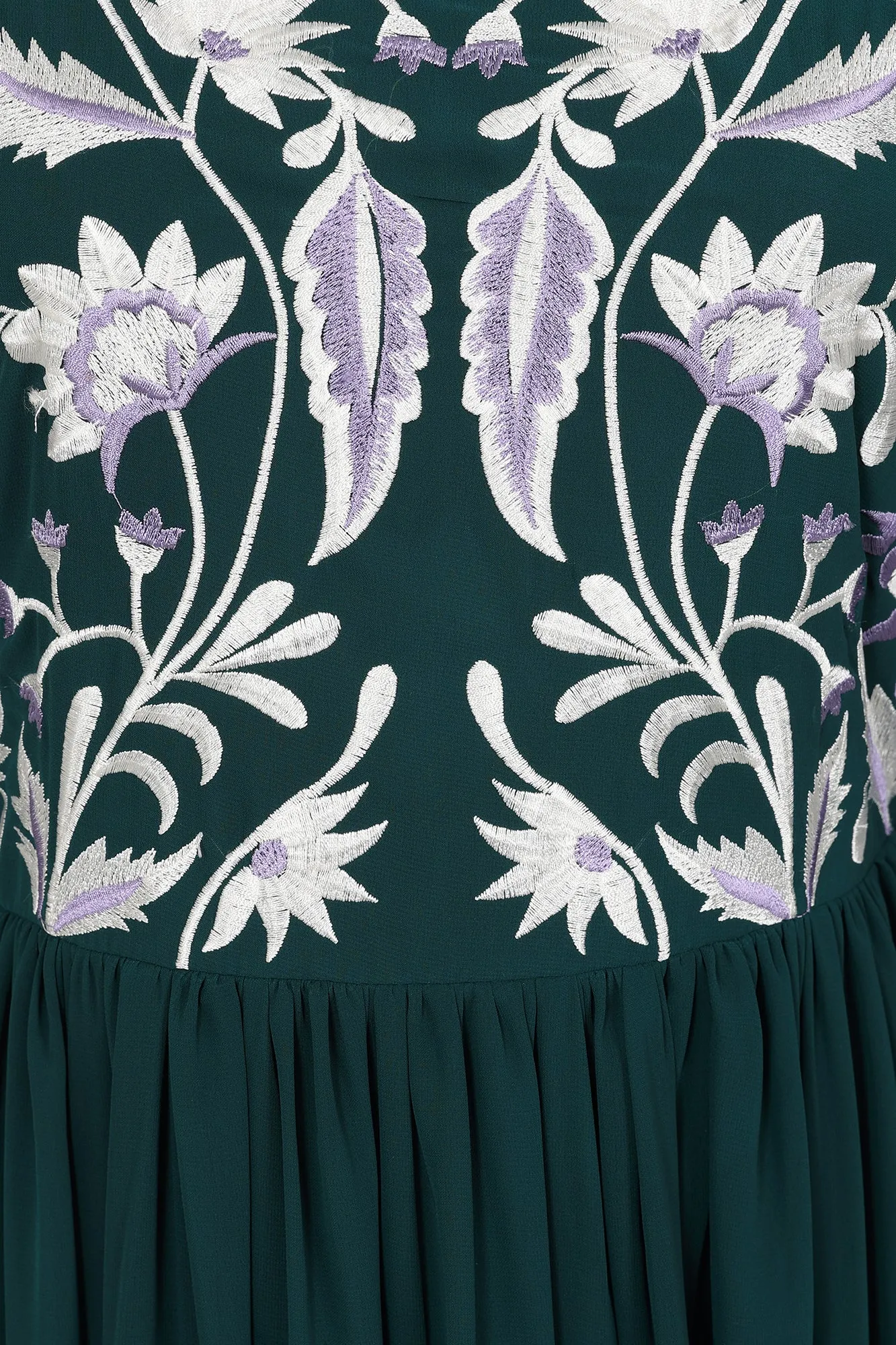 Laurel Teal Floral Embroidered Maxi Dress