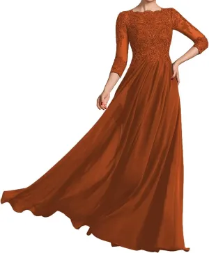 Long Sleeve Mother of The Bride Dresses Chiffon Laces Applique Wedding Formal Gowns for Mother of The Groom