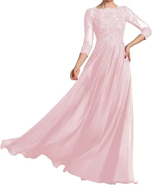 Long Sleeve Mother of The Bride Dresses Chiffon Laces Applique Wedding Formal Gowns for Mother of The Groom