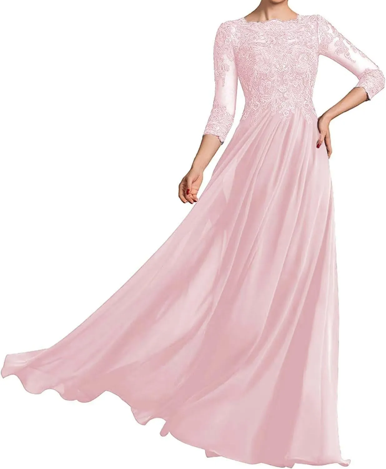 Long Sleeve Mother of The Bride Dresses Chiffon Laces Applique Wedding Formal Gowns for Mother of The Groom