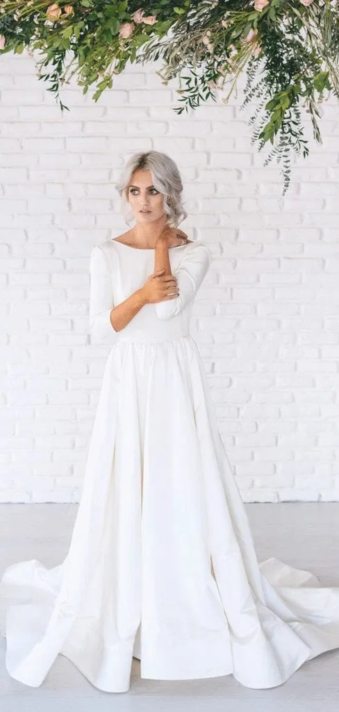 Long Sleeves Jersey Simple Design Wedding Dresses