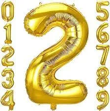 Number Foil Balloon 16" Inch Golden & Silver (0 to 9)