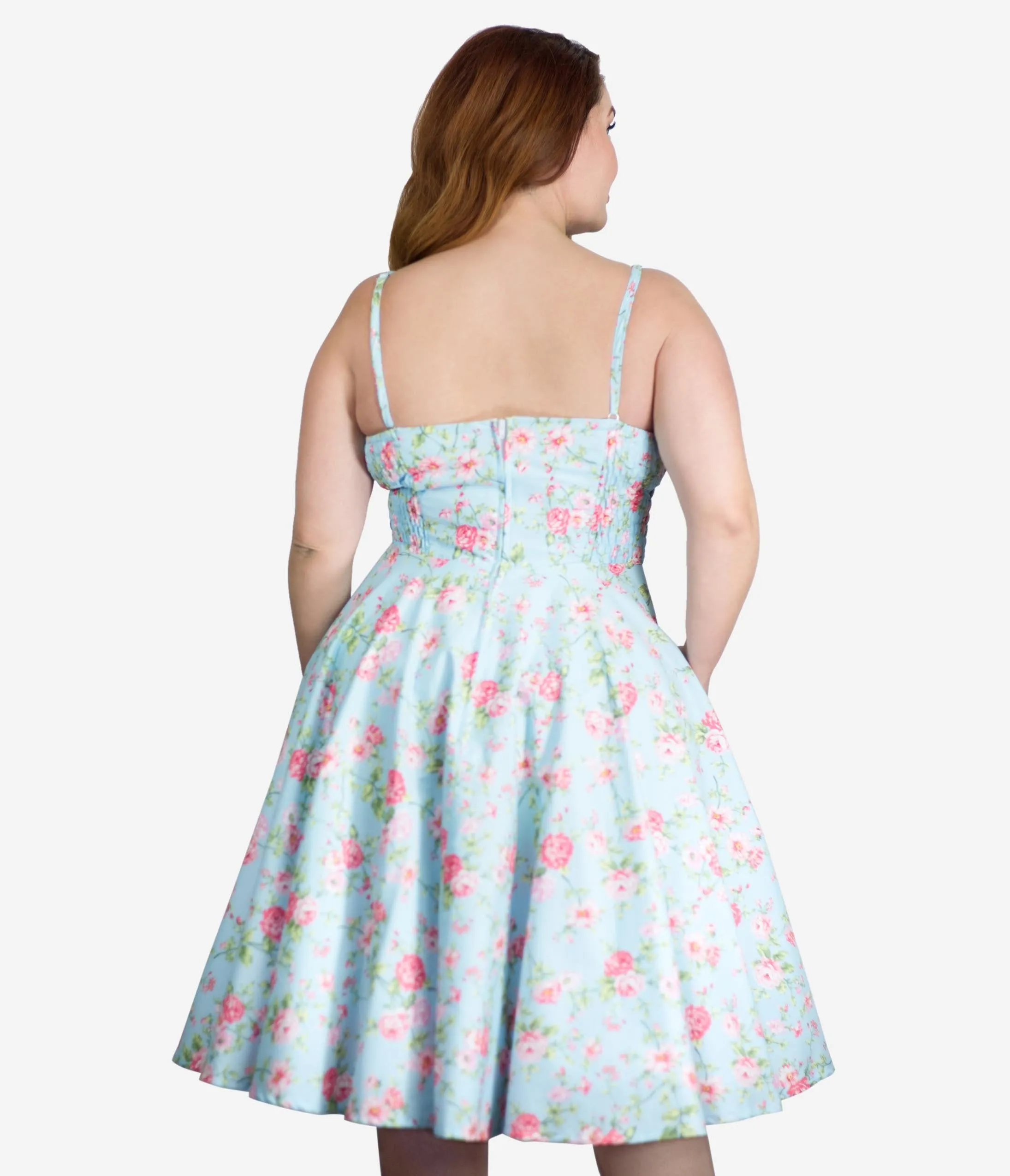 Plus Size 1950s Light Blue & Pink Floral Gina Swing Dress