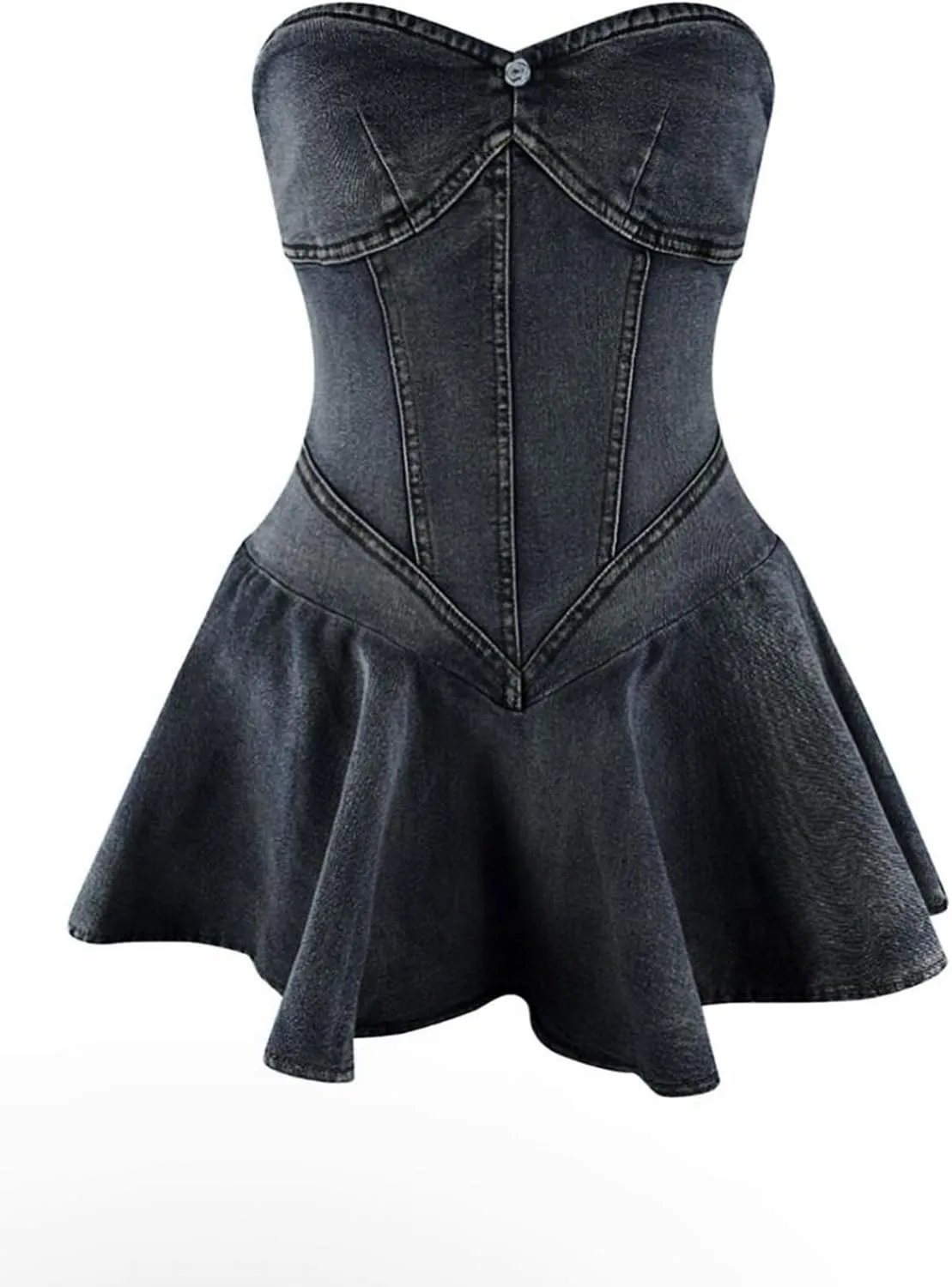 Ptorlio Sexy Tube Womens Denim Mini Dress V Neck Cargo Blue Jean Dresses Going Out Outfits