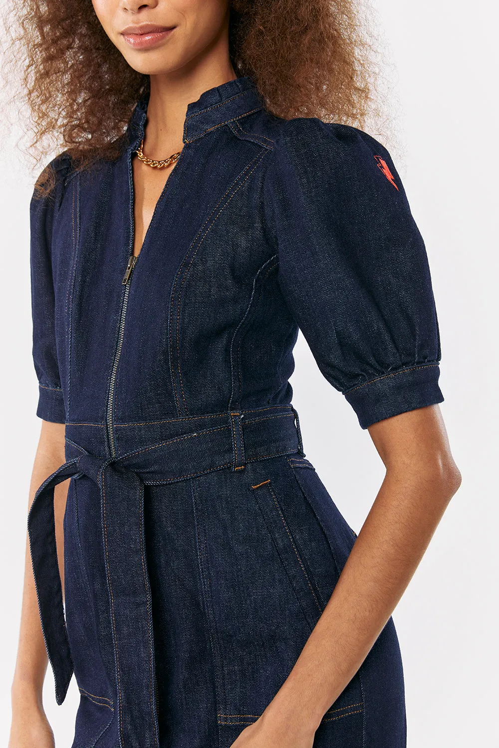 Rinse Wash Zip Detail Denim Dress