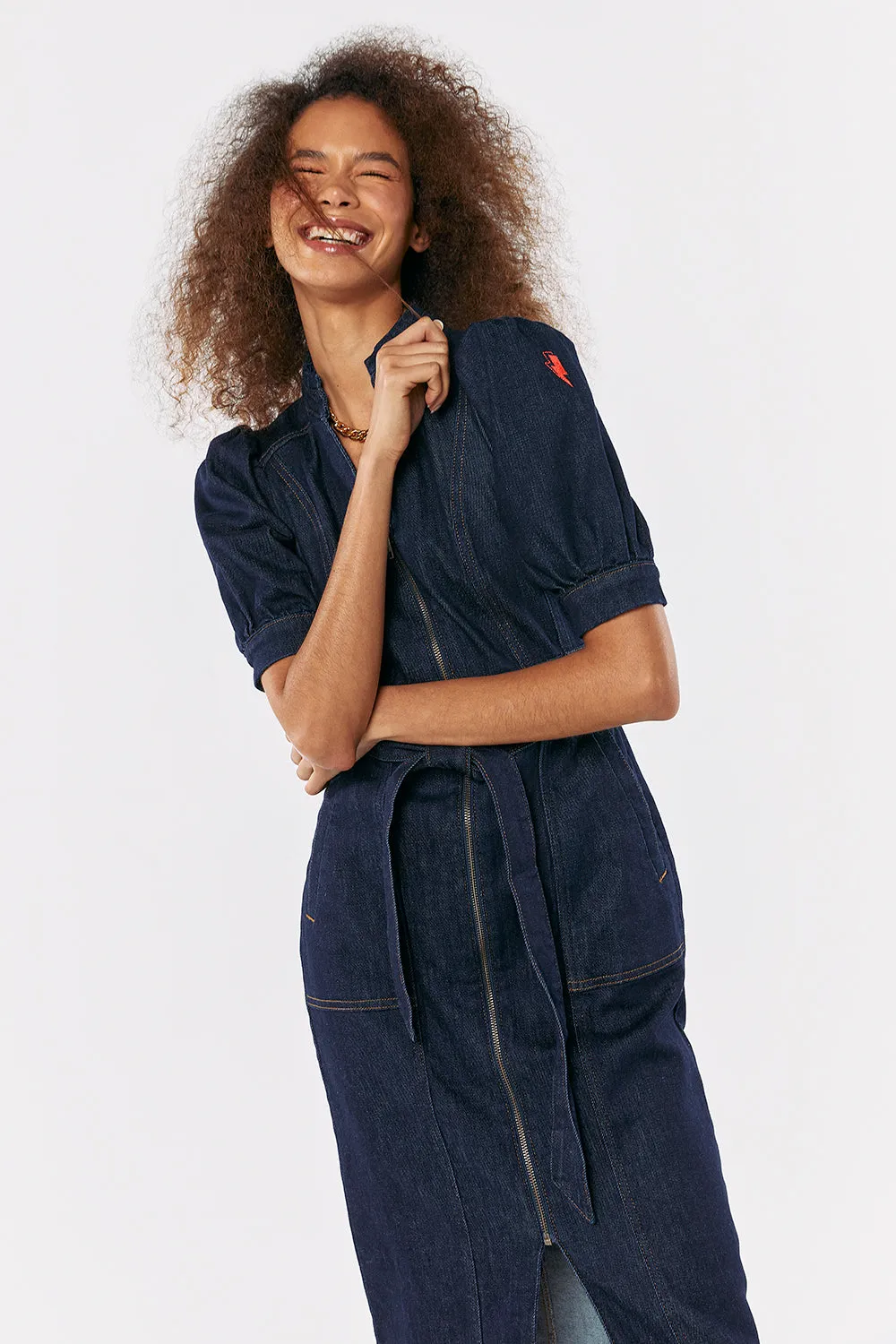 Rinse Wash Zip Detail Denim Dress