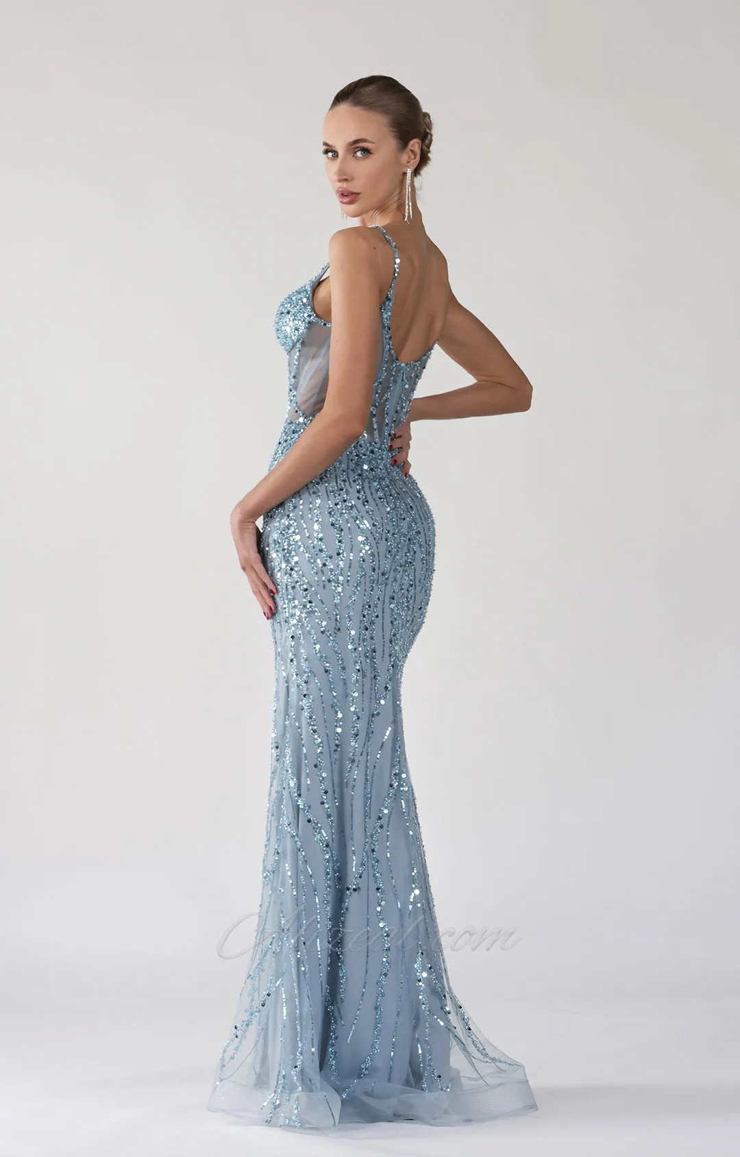 Spaghetti Straps Round Neck Transparent Corset Evening Dress