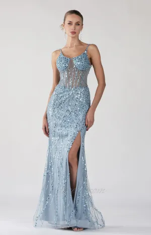 Spaghetti Straps Round Neck Transparent Corset Evening Dress