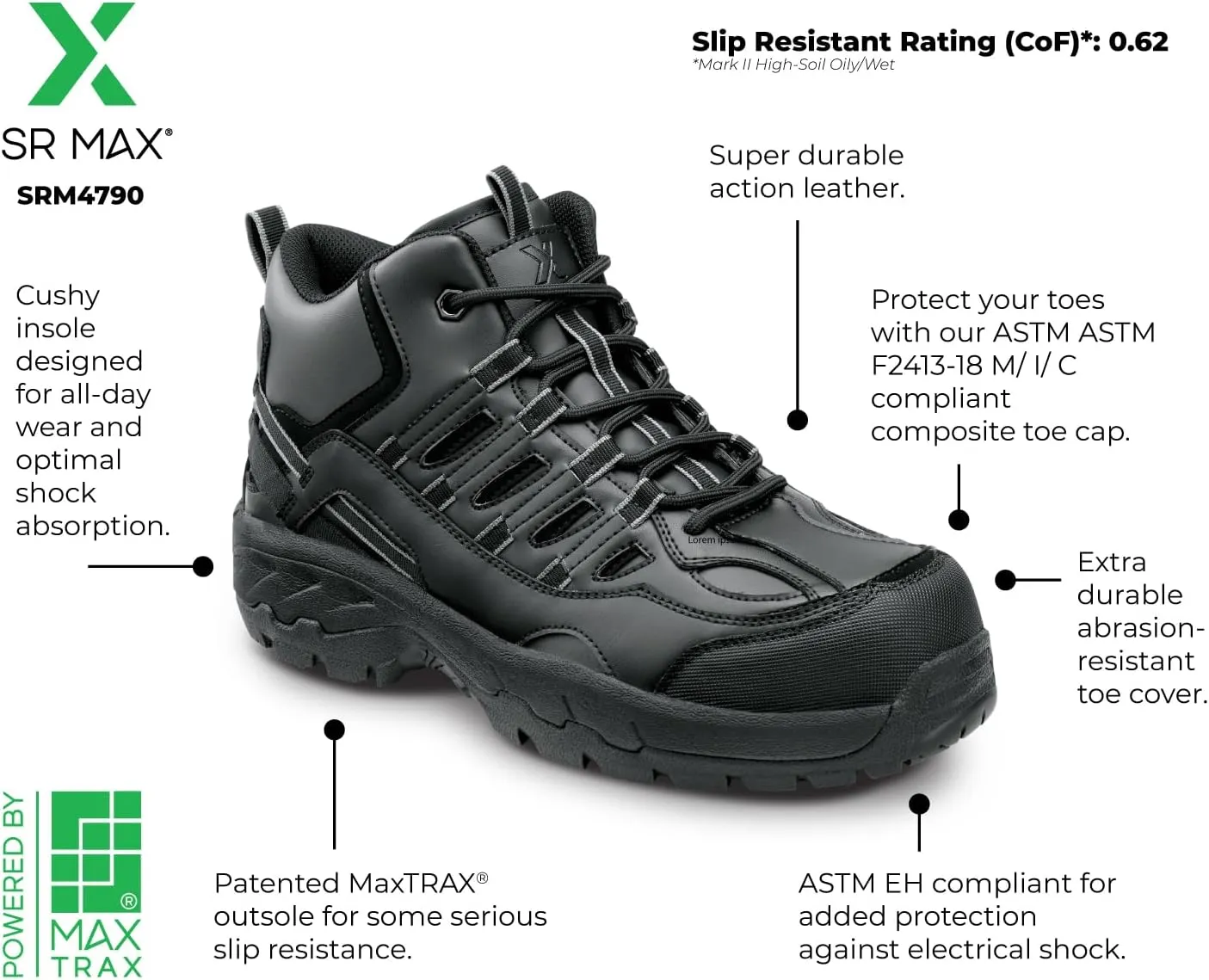 SR Max Boone, Men's, Hiker Style Comp Toe, EH, Slip Resistant Work Shoe