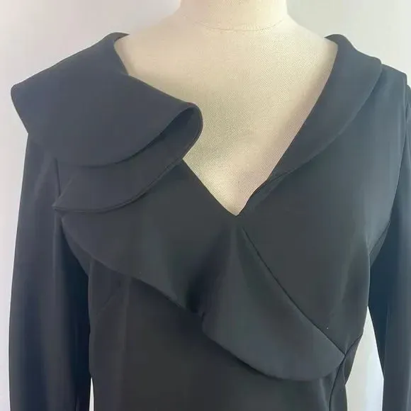 Valentino Black Ruffle Front Midi Dress
