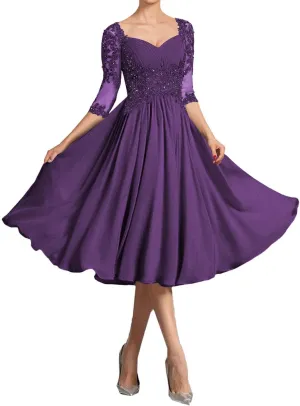 Wedding Guest Dresses for Women Lace Short Mother of The Bride Dresses Half Sleeve Chiffon Evening Dress