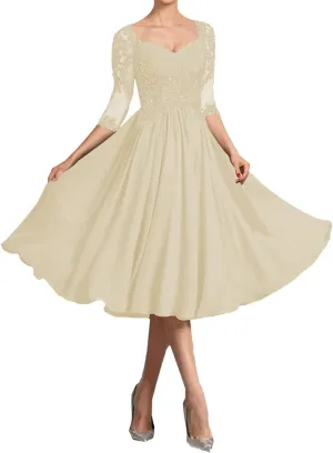 Wedding Guest Dresses for Women Lace Short Mother of The Bride Dresses Half Sleeve Chiffon Evening Dress