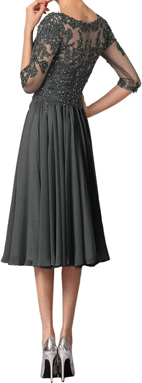 Wedding Guest Dresses for Women Lace Short Mother of The Bride Dresses Half Sleeve Chiffon Evening Dress