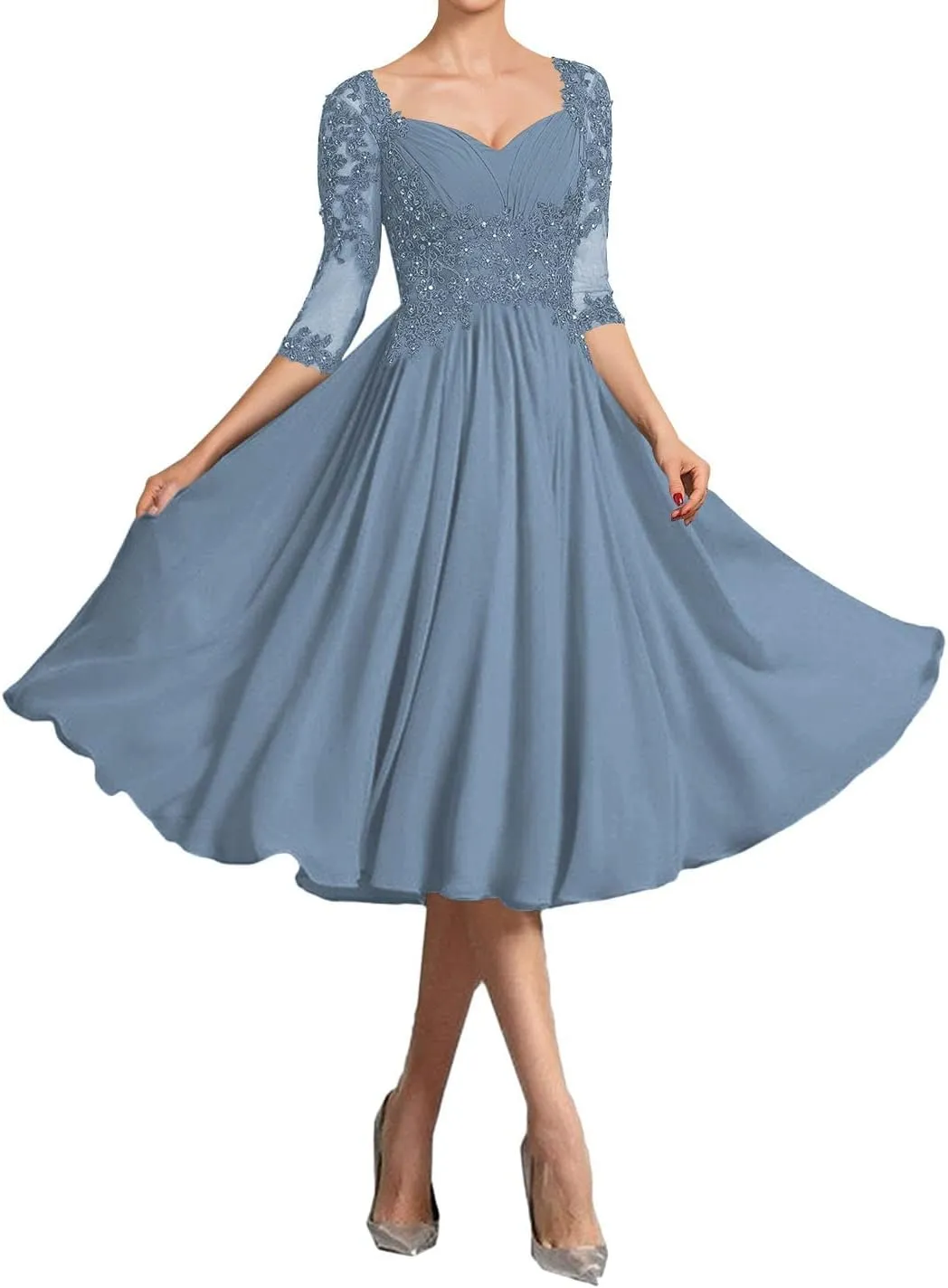 Wedding Guest Dresses for Women Lace Short Mother of The Bride Dresses Half Sleeve Chiffon Evening Dress