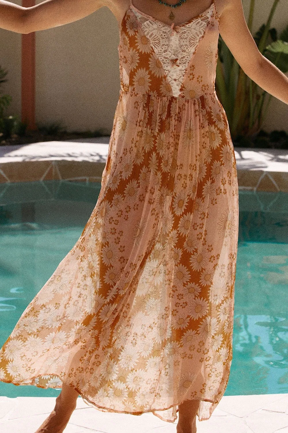 Where You Lead Silk   Lace Maxi Slip Dress - Daisy