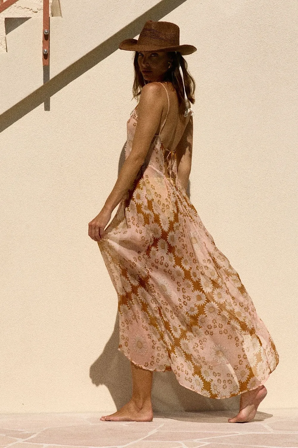 Where You Lead Silk   Lace Maxi Slip Dress - Daisy