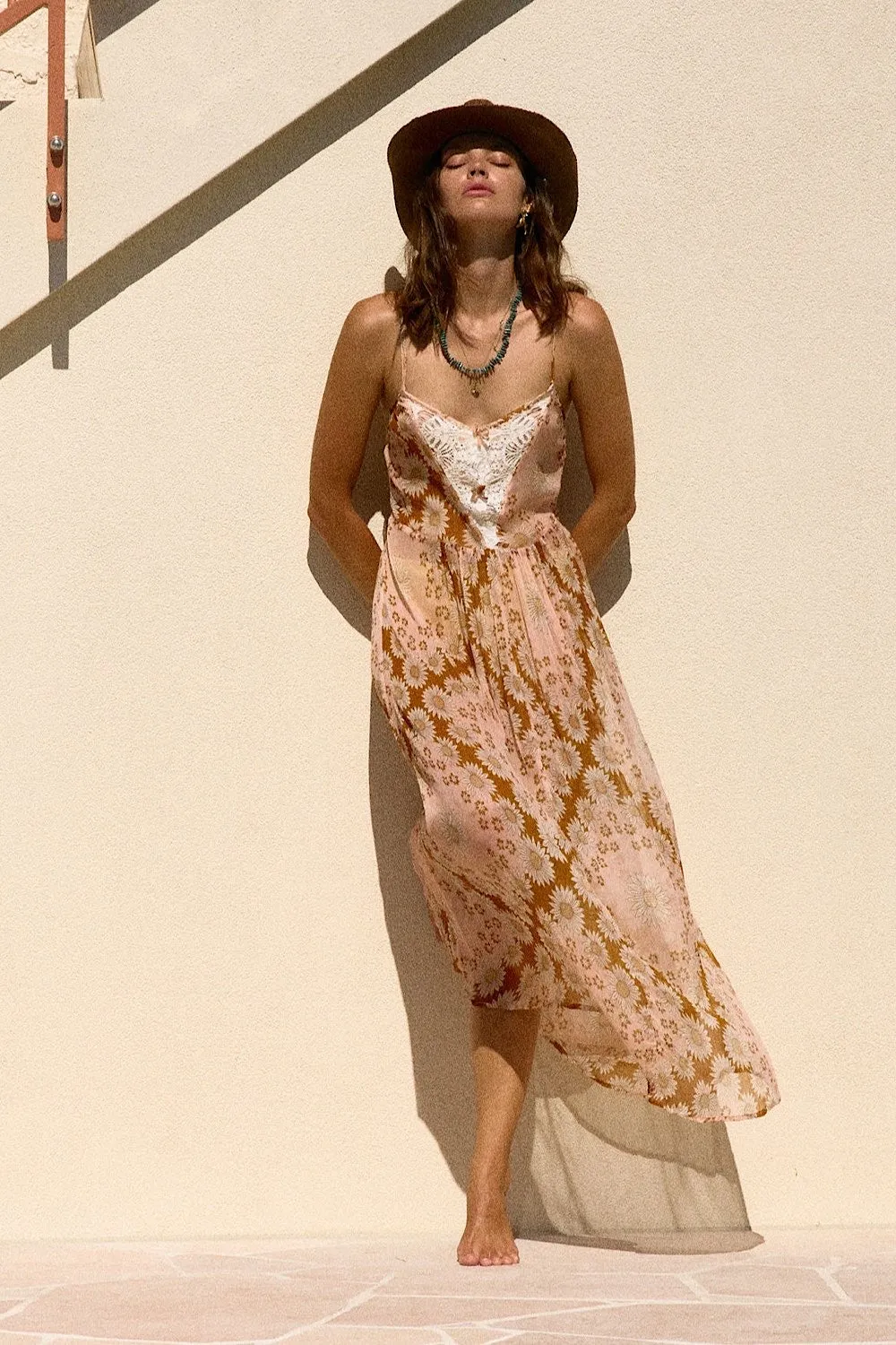 Where You Lead Silk   Lace Maxi Slip Dress - Daisy