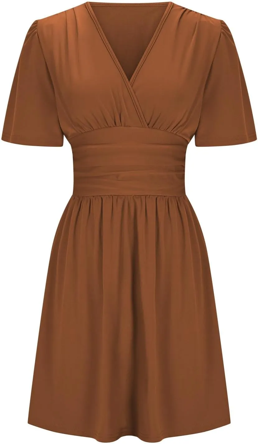 Women Summer Casual Beach Sundress Elegant Wrap Sexy V Neck Ruffle Sleeve Mini Dress 2025 Fashion Swing Dresses
