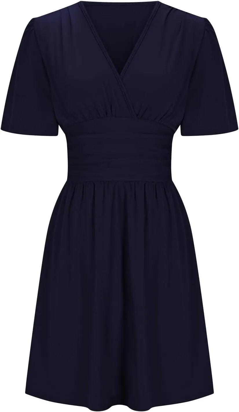 Women Summer Casual Beach Sundress Elegant Wrap Sexy V Neck Ruffle Sleeve Mini Dress 2025 Fashion Swing Dresses